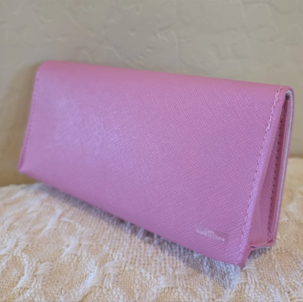 Women's Pink Saffiano Leather Lined Eyeglass Case Gold Izaac Mizrahi New York NY